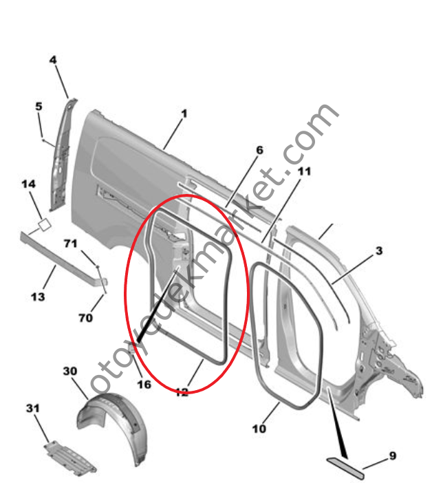 Peugeot Expert (2017-2024) Sağ Sürgülü Kapı Çerçeve Lastiği (Orijinal)