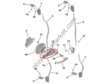 Peugeot Expert (2017-2024) Sol Arka Kapı Açma Kolu Tabanı (Orjinal)