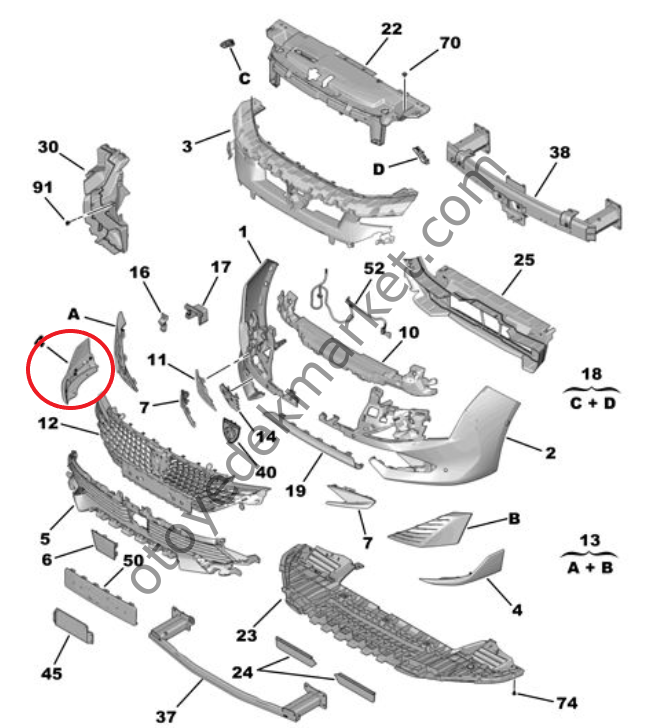 Peugeot 508 (2023-2025) Sağ Ön Tampon Köşe Plastik Çıtası (Orijinal)