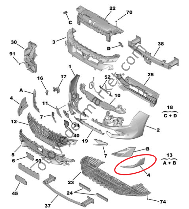 Peugeot 508 (2023-2025) Sol Ön Tampon Köşe Plastik Çıtası (Orijinal)
