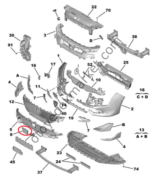 Peugeot 508 (2023-2025) Ön Tampon Radar Kapağı (Orijinal)