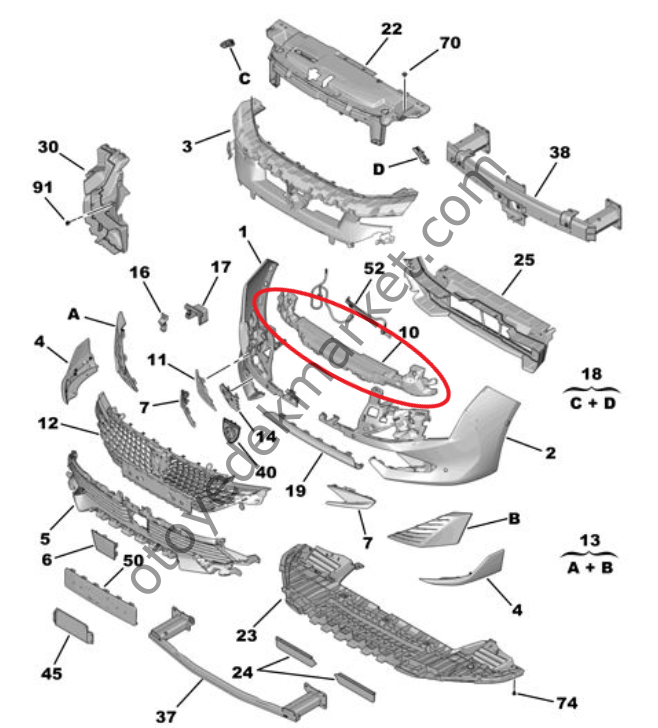 Peugeot 508 (2023-2025) Ön Tampon Darbe Emici (Orijinal)