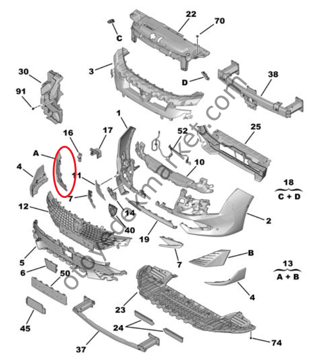 Peugeot 508 (2023-2025) Sağ Ön Tampon Giydirmesi (Orijinal)