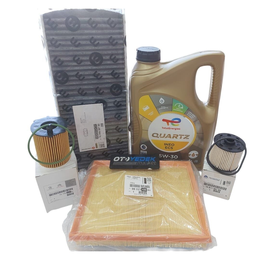Citroen C3 (2016-2018) 1.6 BlueHdi  Filtre Bakım Seti + 5w30 Yağ (Orijinal)