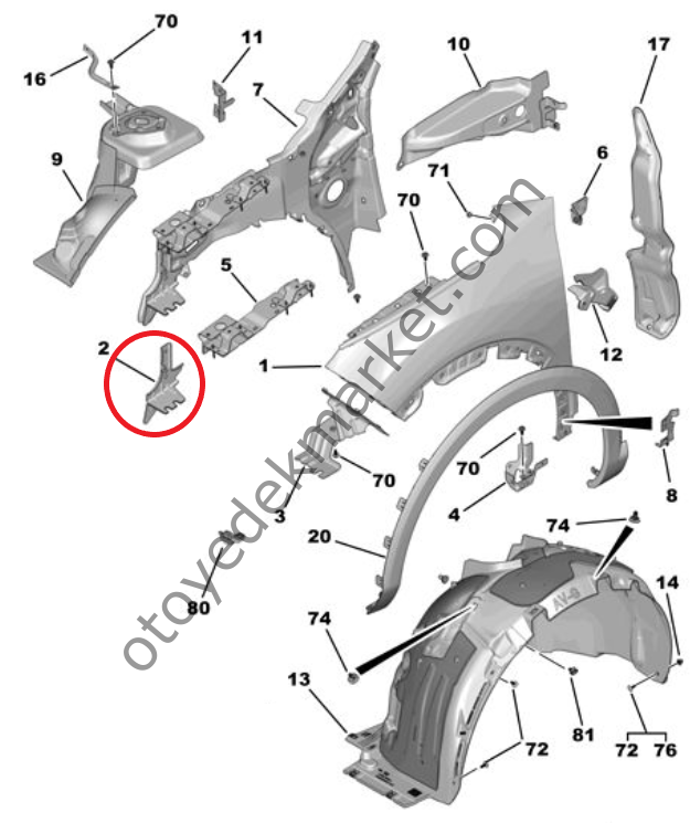 Citroen C4 (2021-2024) Sol Ön Çamurluk Desteği (Orijinal)
