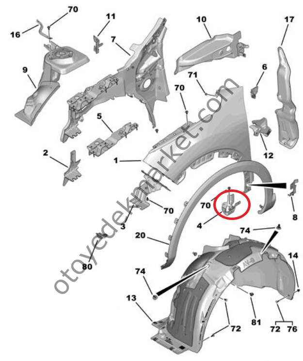 Citroen C4 (2021-2024) Sağ Ön Çamurluk Desteği (Orijinal)