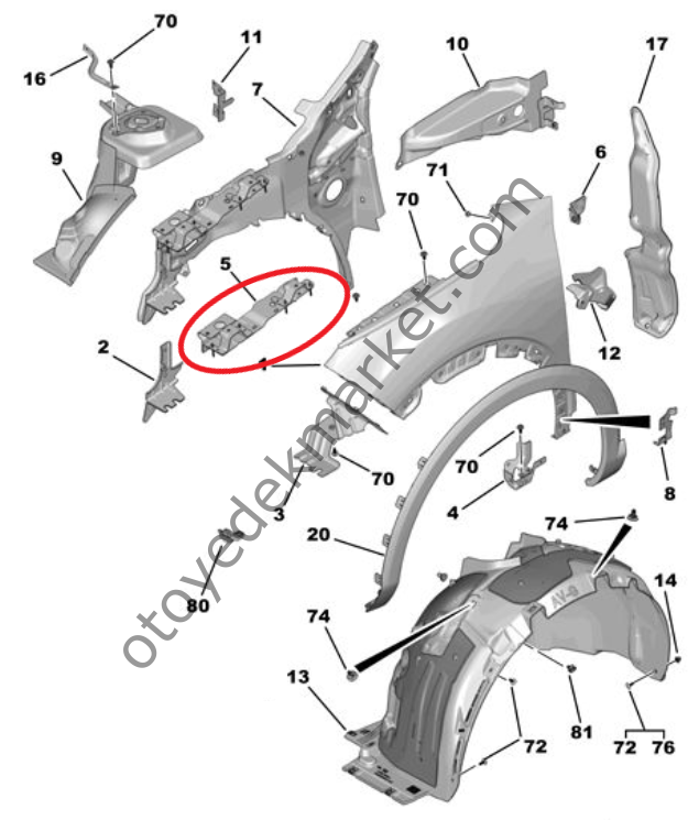 Citroen C4 (2021-2024) Sol Ön Çamurluk Desteği (Orijinal)