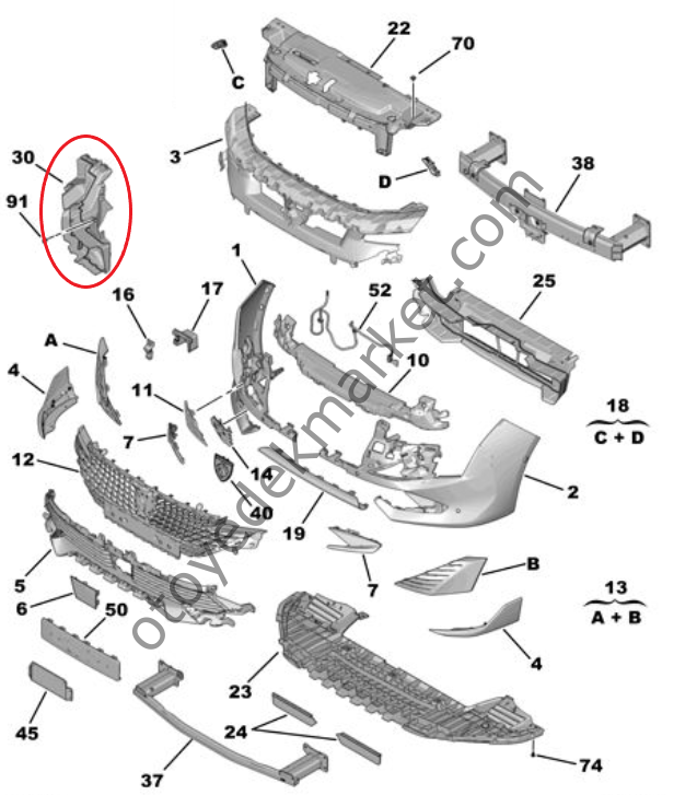 Peugeot 508 (2023-2025) Ön Tampon Hava Giriş Kanalı (Orijinal)