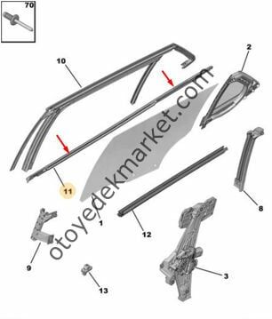 Peugeot 2008 (2020-2023) Sol Arka Kapı Cam Dış Yatay Sıyırıcı Fitil Çıtası (Orijinal)
