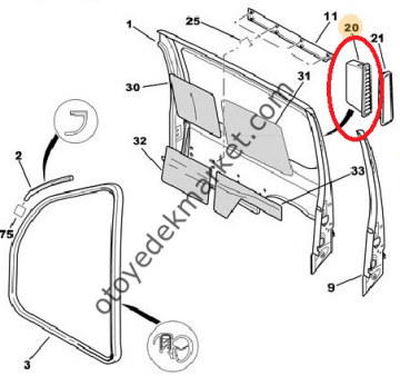 PEUGEOT PARTNER (1998-2008) SAĞ ARKA HAVALANDIRMA IZGARASI (ORİJİNAL)