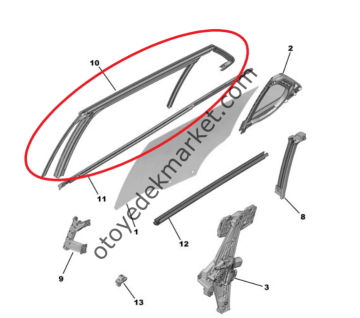 Peugeot 2008 (2020-2023) Sol Arka Kapı Cam Çerçeve Oluk Lastik Fitili (Orijinal)