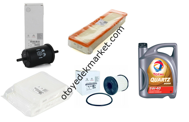 Citroen C3 (2010-2017) 1,4 8V BENZİNLİ  FİLTRE BAKIM SETİ+ 5W40 Yağ (ORİJİNAL)