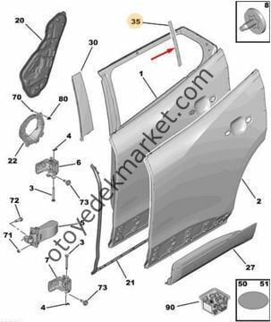 Peugeot 2008 (2020-2023) Sağ Arka Kapı Cam Çıtası Kaplama Bandı (Orijinal)