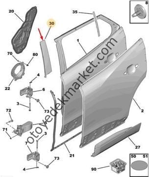Peugeot 2008 (2020-2023) Sağ Arka Kapı Direk Kaplama Bandı (Orijinal)