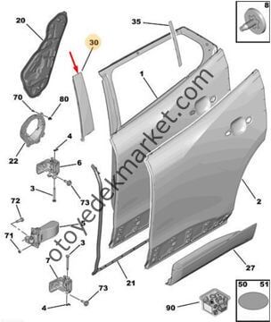 Peugeot 2008 (2020-2023) Sağ Arka Kapı Direk Kaplama Bandı (Orijinal)