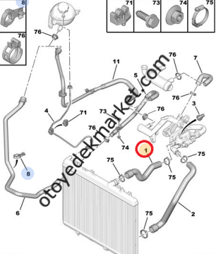 Peugeot 3008 (2009-2011) 1.6 Hdi Motor Su Radyatörü Üst Hortumu (Orijinal)