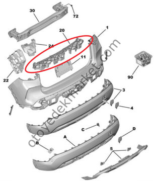 Citroen C4 (2021-2024) Arka Tampon Orta Mesnedi (Orijinal)
