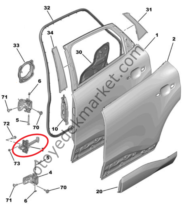 Citroen C4 (2021-2025) Arka Kapı Durdurucu Gergi Demiri (Orijinal)