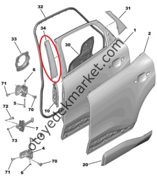 Citroen C4 (2021-2025) Sol Arka Kapı Ön Direk Plastiği (Orijinal)