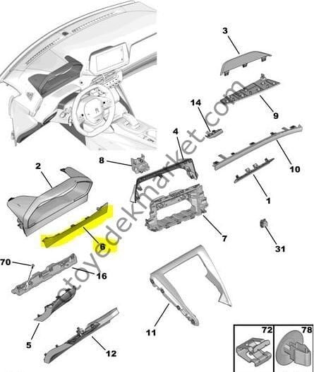 Peugeot 208 (2021-2025) Gösterge Çerçeve Çıtası (Orijinal)
