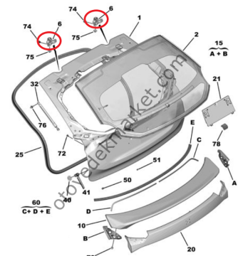 Citroen C4 (2021-2024) Bagaj Kapağı Menteşesi (Orijinal)
