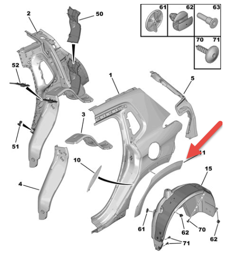 Peugeot 2008 (2013-2019) Sol Arka Çamurluk Dodiği (Orijinal)