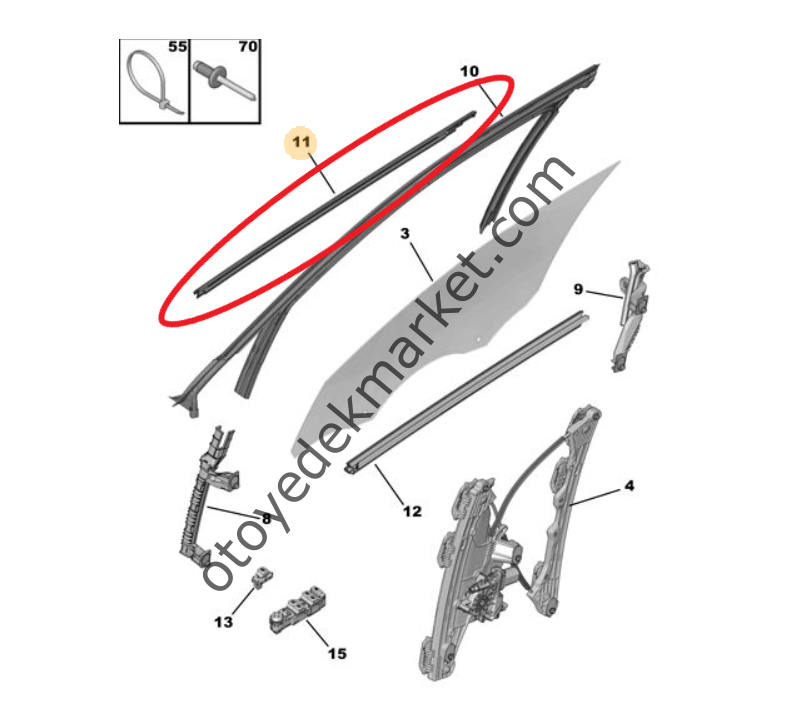 Peugeot 2008 (2020-2023) Sol Ön Kapı Camı Dış Yatay Sıyırıcı Fitili (Orijinal)
