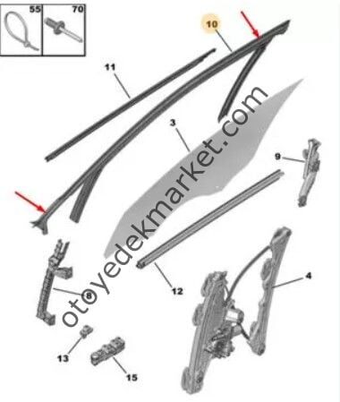 Peugeot 2008 (2020-2023) Sol Ön Kapı Cam Çerçeve Oluk Lastik Fitili (Orijinal)
