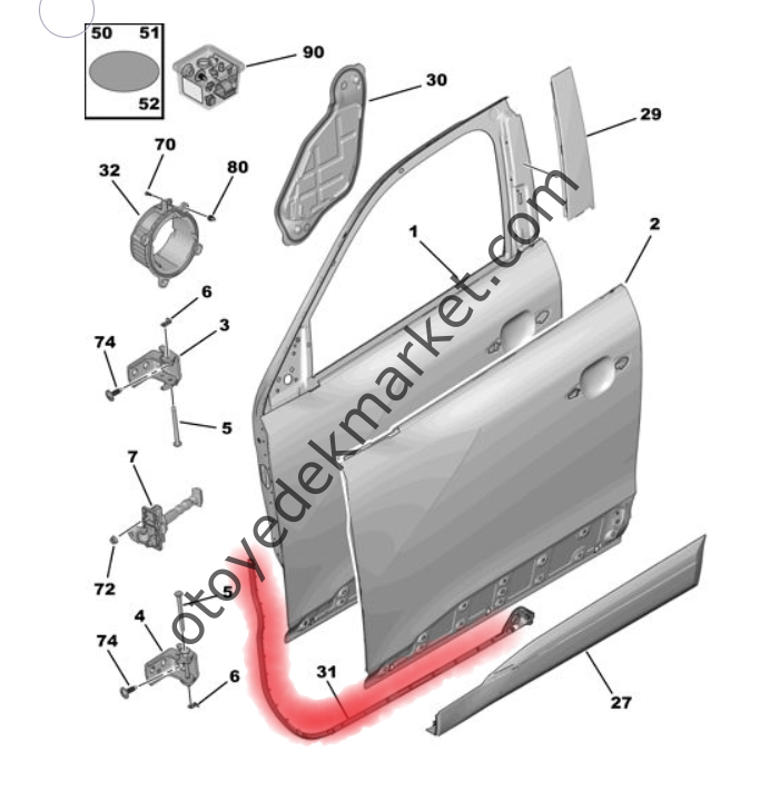 Peugeot 2008 (2020-2023) Sağ Ön Kapı Lastik Fitili (Orijinal)