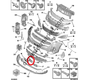Peugeot 5008 (2021-2023) Ön Tampon Alt Izgara Radar Kapağı (Orijinal)