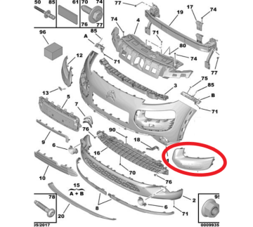 Citroen Cactus (2014-2018) Ön Tampon Sağ Koruma Plastiği (Koyu Kahverengi) (Orijinal)