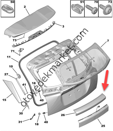 Peugeot 2008 (2020-2023) Arka Bagaj Kapak Plaka Bakalit Çıtası (Orijinal)