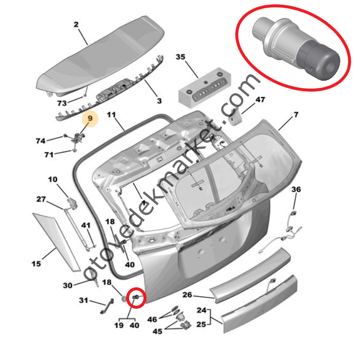 Peugeot 2008 (2020-2023) Arka Bagaj Kapağı Dayanak Ayar Takozu (Orijinal)