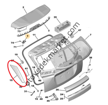 Peugeot 2008 (2020-2023) Arka Bagaj Kapağı Sol Bakalit Çıtası (Orijinal)