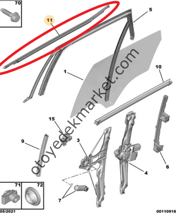 Citroen C3 Aircross (2017-2023) Sol Arka Kapı Camı Dış Sıyırcı Lastik Çıtası (Orijinal)