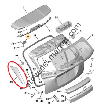 Peugeot 2008 (2020-2023) Arka Bagaj Kapağı Sağ Bakalit Çıtası (Orijinal)