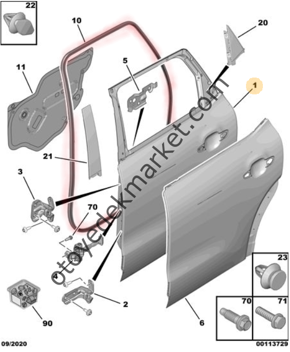 Citroen C3 Aircross (2017-2023) Sağ Arka Kapı Üzerindeki Lastik Fitil (Orijinal)