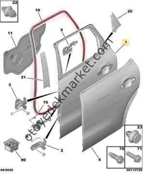 Citroen C3 Aircross (2017-2023) Sol Arka Kapı Üzerindeki Lastik Fitil (Orijinal)