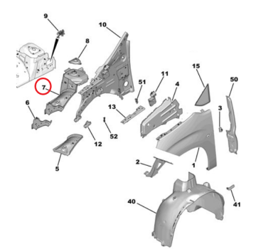 Peugeot Rifter (2019-2025) Sol Ön Çamurluk Kule Sacı (Or,jinal)