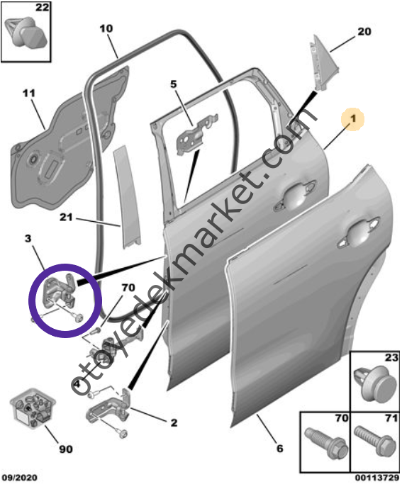 Citroen C3 Aircross (2017-2023) Sol Arka Kapı Üst Menteşesi (Orijinal)