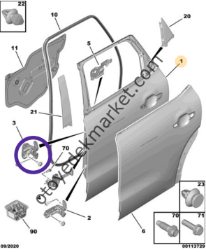 Citroen C3 Aircross (2017-2023) Sol Arka Kapı Üst Menteşesi (Orijinal)