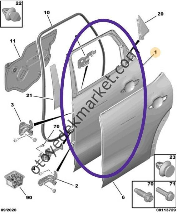 Citroen C3 Aircross (2017-2023) Sol Arka Kapı (Orijinal)