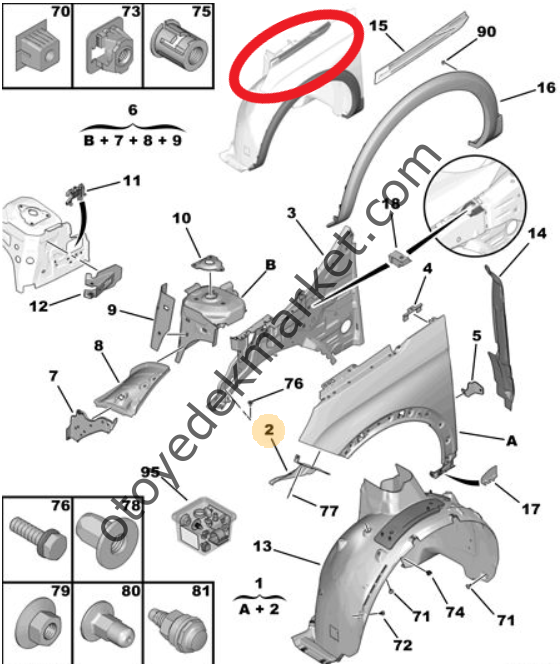 Peugeot 5008 (2017-2023) Sol Ön Çamurluk Üst Çıtası, Parlak Siyah (Orijinal)