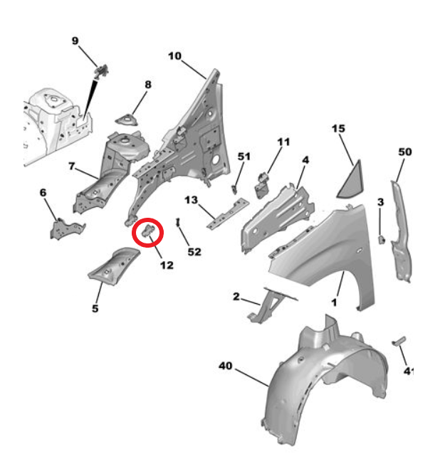 Peugeot Rifter (2019-2025) Sol Çamurluk Bağlantı Ayağı (Orijinal)