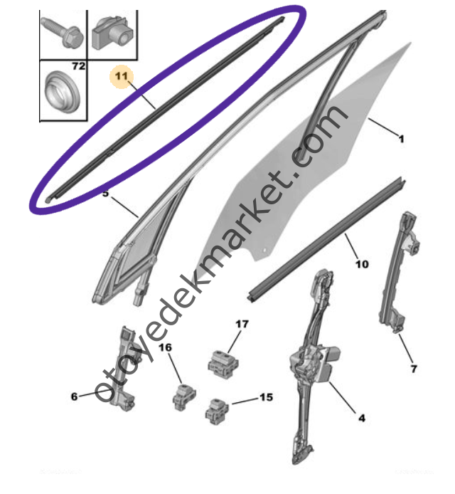 Citroen C3 Aircross (2017-2023) Sağ Ön Kapı Camı Dış Sıyırcı Lastik Çıtası (Orijinal)
