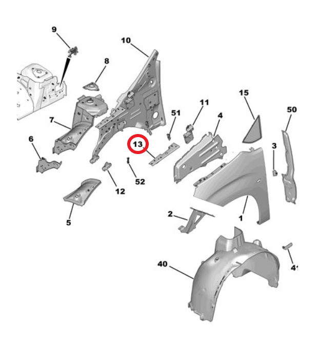 Peugeot Rifter (2019-2025) Sağ Ön Çamurluk Bağlantı Sacı (Orijinal)