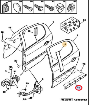 Peugeot 206 (1999-2011) Arka Kapı Çıtası Sağ (İthal)