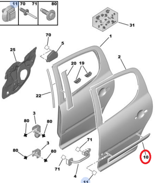 Peugeot 207 (2006-2012) Sol Arka Kapı Çıtası (İthal)