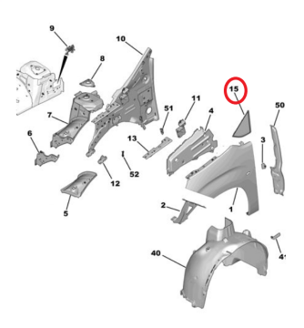 Peugeot Rifter (2019-2025) Sağ Ön Çamurluk Üçgen Plastik Çıtası (İthal)