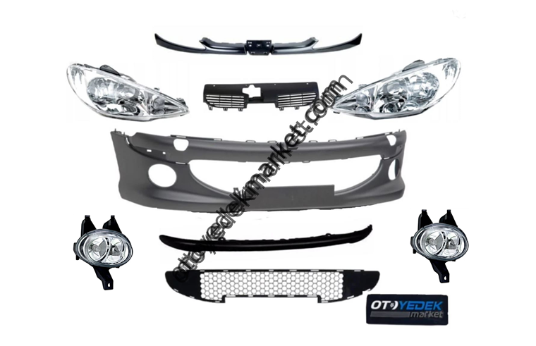 Peugeot 206 Gti-Rc Dolu Ön Tampon+Ön Tampon Orta Bandı+Petekli Orta Izgara+2 Adet Far ve Sis (İthal)